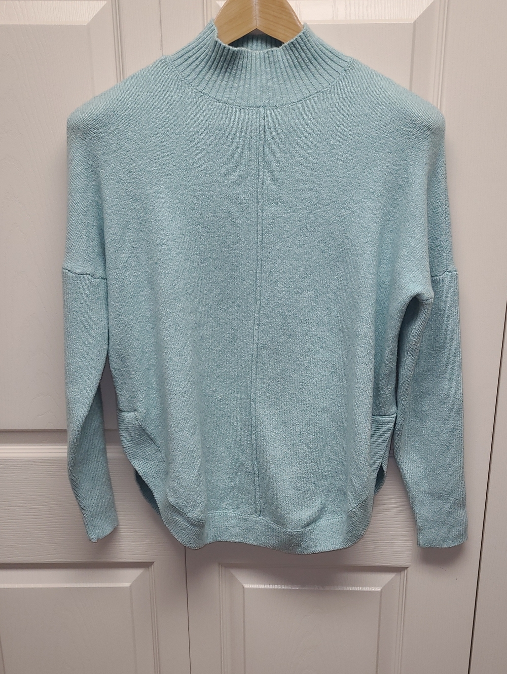 LOFT Dusty Teal High ribbed Mock Neck pullover Slouchy relaxed Sweater